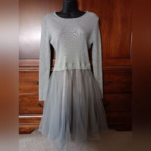 Esley Gray Knit and Tulle Midi Dress
